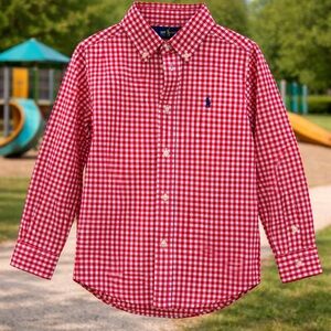 Ralph Lauren Red and White Checkered Kids Button Down Shirt